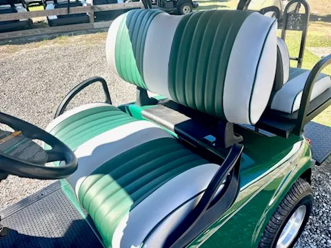 Green and white pleated front and rear cart seats